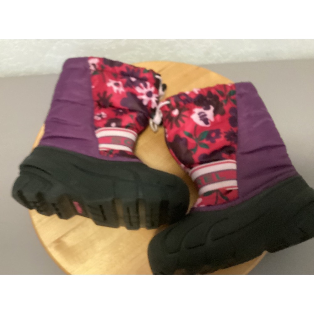 Sorel Snow Boots Kids 12.5 Purple Pink Floral Waterproof Insulated NC1811-505